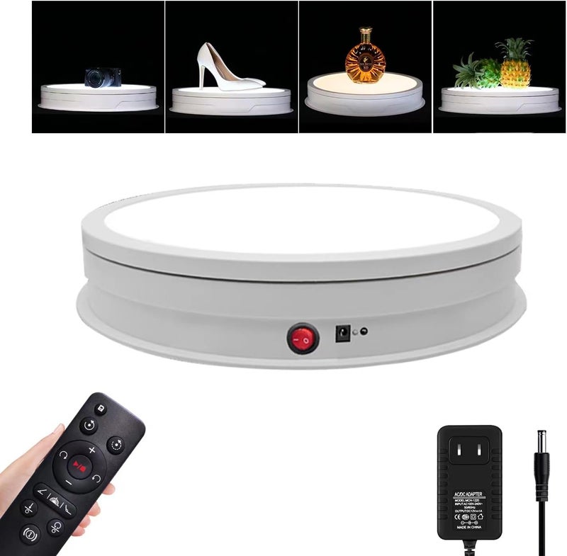 JAYEGT LED Light Base Non-Slip Rotating Display Stand , 110Lbs Load,360 Photography Turntable for Products Shows, Glass Crystal Artwork, Jewelry,Remote control(16.5inch / 6Color LED Light/White/Wired) - Image 1